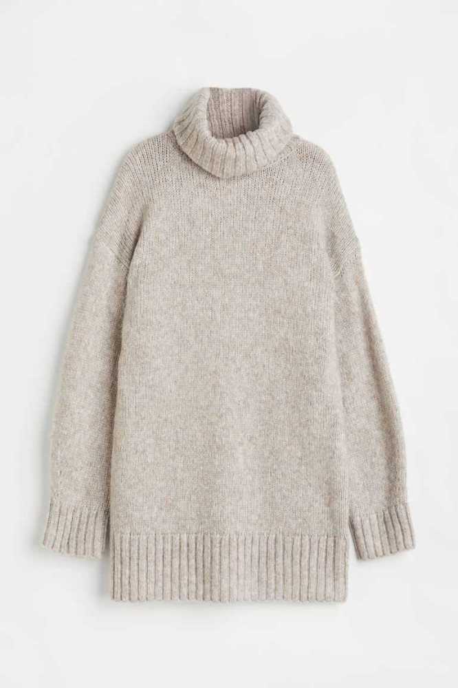 H&M Knit Turtleneck Kleider Damen Hellbeige | 4972-PKOLW