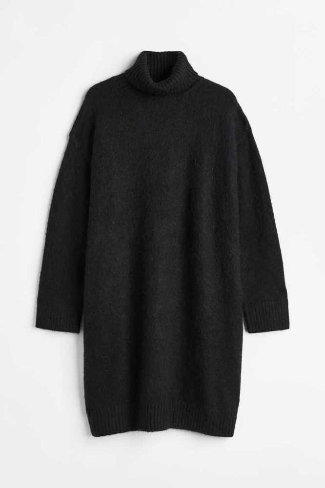 H&M Knit Turtleneck Kleider Damen Schwarz | 2753-CBFRL