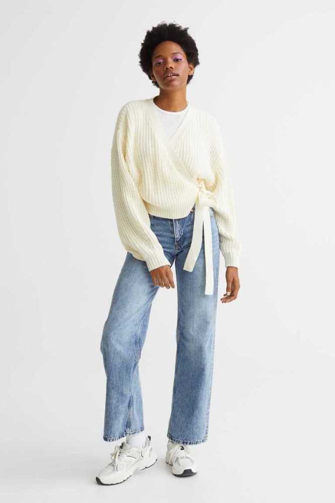 H&M Knit Wrap-front Cardigan Pullover Damen Weiß | 2869-XVWDE