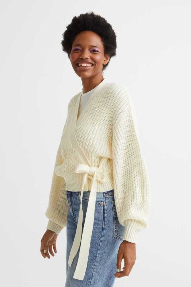 H&M Knit Wrap-front Cardigan Pullover Damen Weiß | 2869-XVWDE