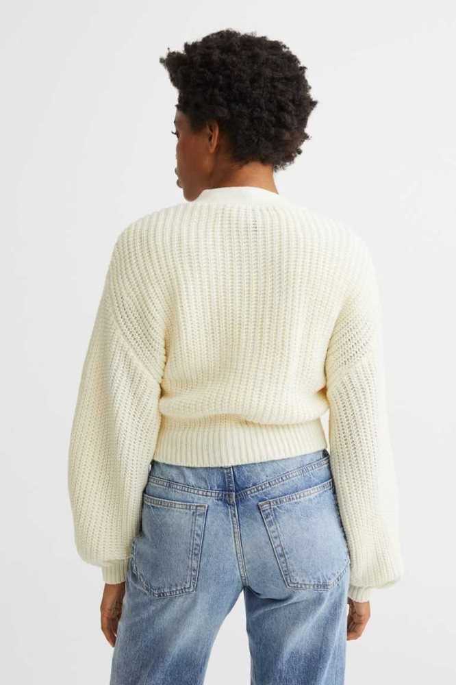 H&M Knit Wrap-front Cardigan Pullover Damen Weiß | 2869-XVWDE