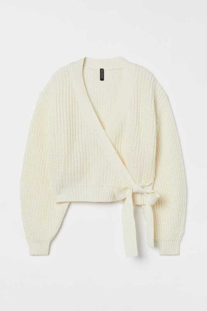 H&M Knit Wrap-front Cardigan Pullover Damen Weiß | 2869-XVWDE