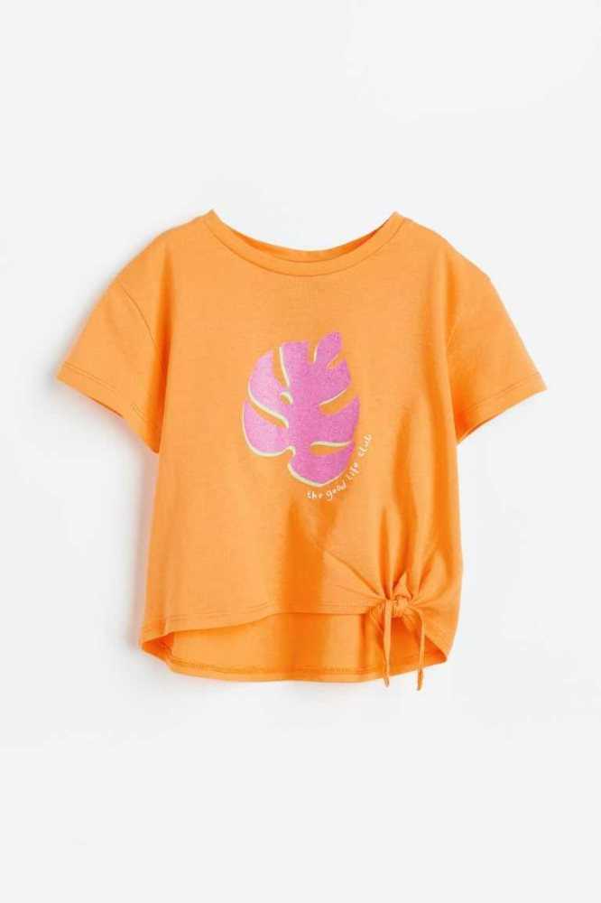 H&M Knot-detail printed Oberteile Kinder Orange | 5760-FBVNJ