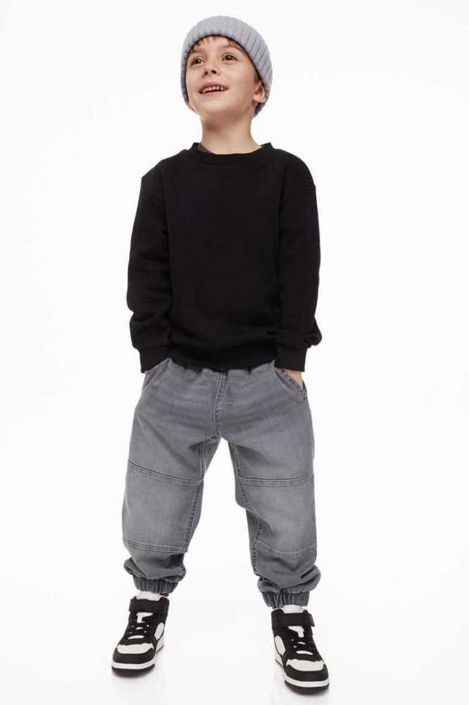 H&M Kompfort Stretch Denim Jogginghose Kinder Schwarz | 1430-PKZTW