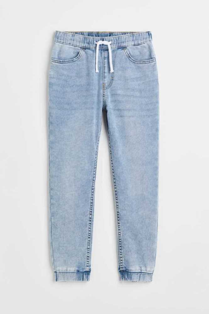 H&M Kompfort Stretch Denim Jogginghose Kinder Hellblau | 6095-DSNEW