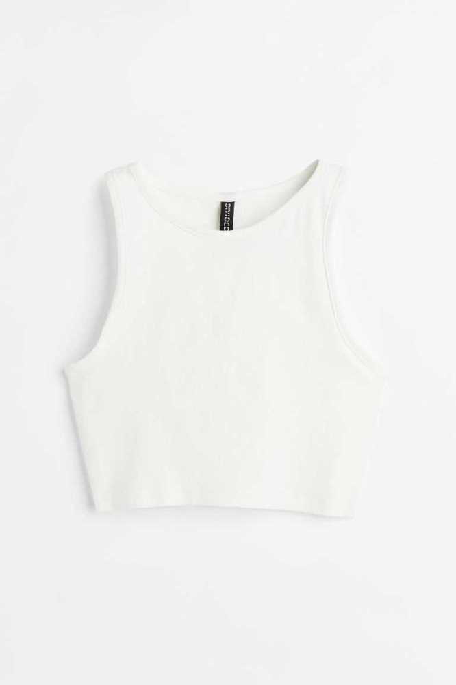 H&M Kurzes Baumwoll Tank Oberteile Damen Weiß | 6173-NYWSL