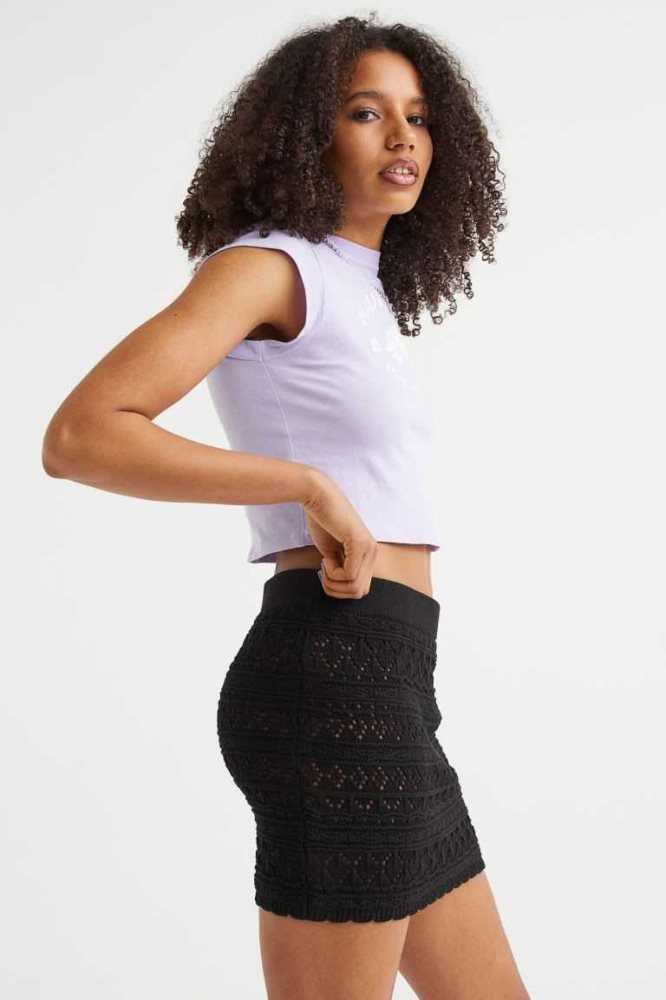 H&M Kurzes Crochet-look Röcke Damen Schwarz | 0341-HIVTA