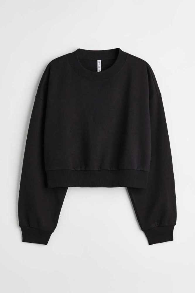 H&M Kurzes Sweatshirt Damen Hellgrau | 0793-HQMET