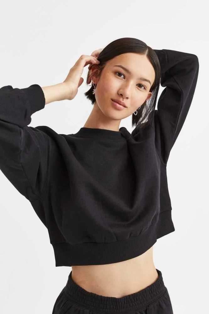 H&M Kurzes Sweatshirt Damen Hellgrau | 0793-HQMET