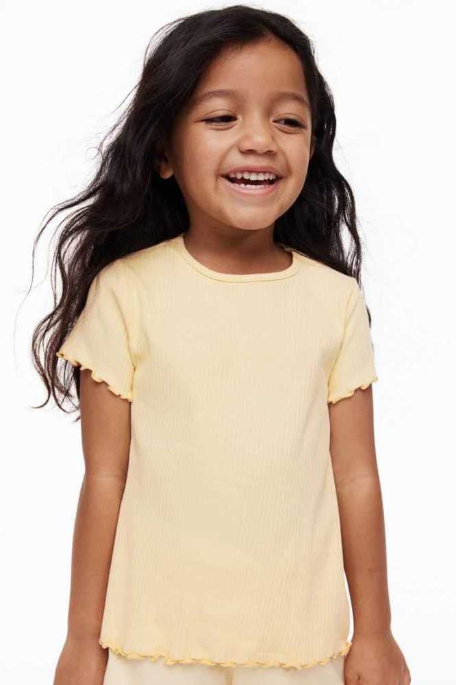 H&M Kurzes-sleeved Gerippt Oberteile Kinder Hellblau | 0371-TRGOU