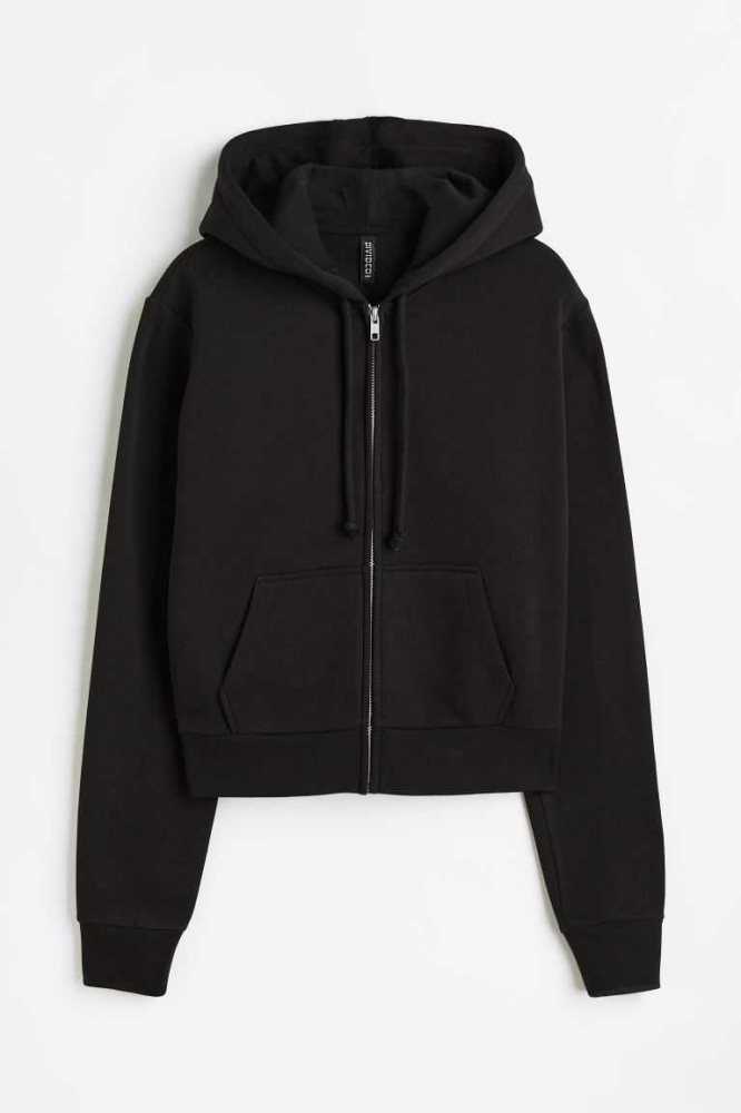 H&M Kurzes zip-through Hoodie Damen Schwarz | 8790-VIWHX