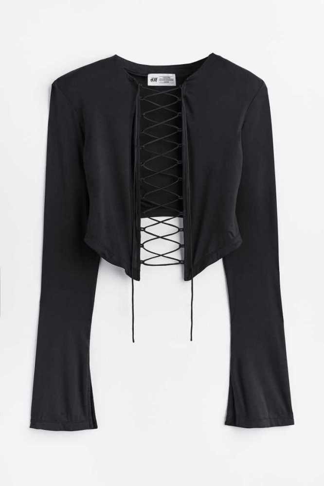 H&M Laced-detail Oberteile Damen Schwarz | 7951-CDGLF