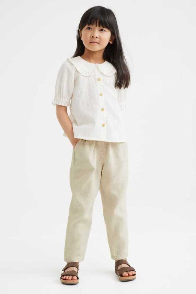 H&M Linen Chinos Hose Kinder Hellbeige | 5908-VSTGZ