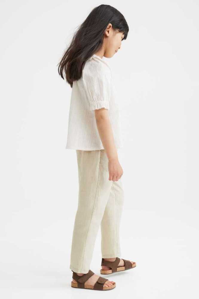 H&M Linen Chinos Hose Kinder Hellbeige | 5908-VSTGZ