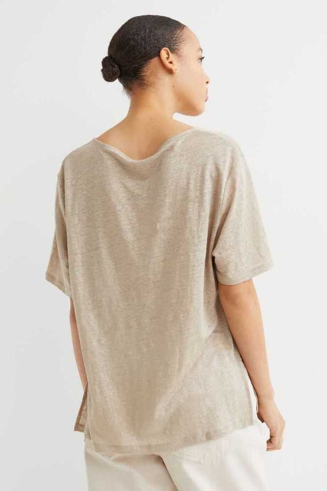 H&M Linen Jersey T-shirt Oberteile Damen Weiß | 2789-VZIRD