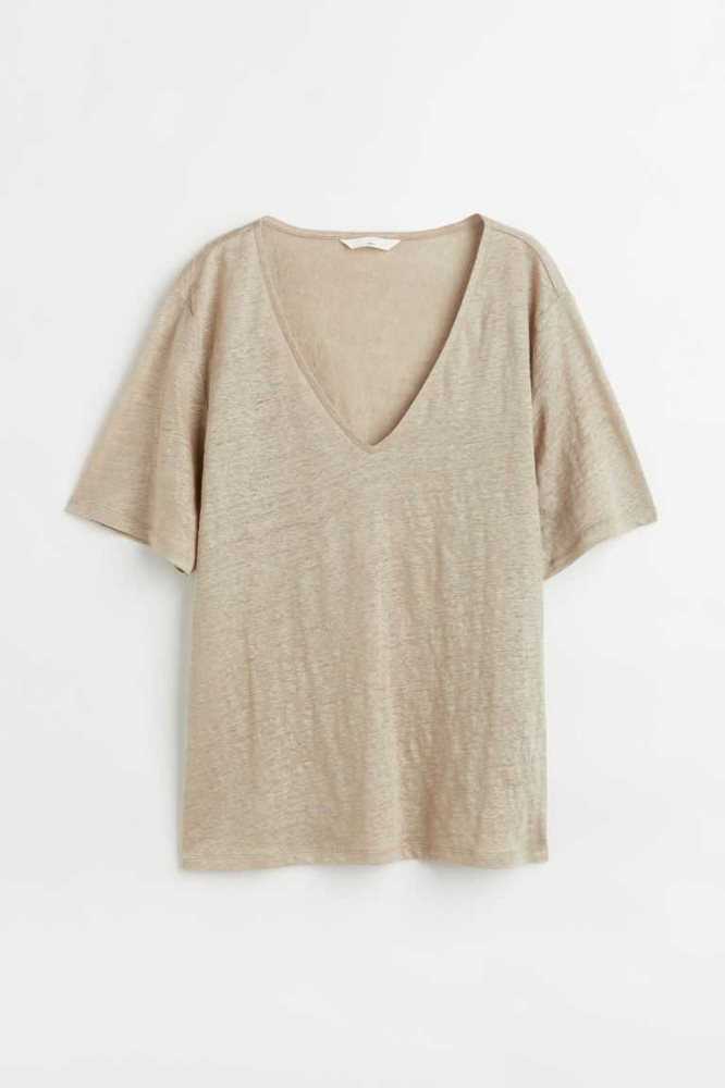 H&M Linen Jersey T-shirt Oberteile Damen Weiß | 2789-VZIRD