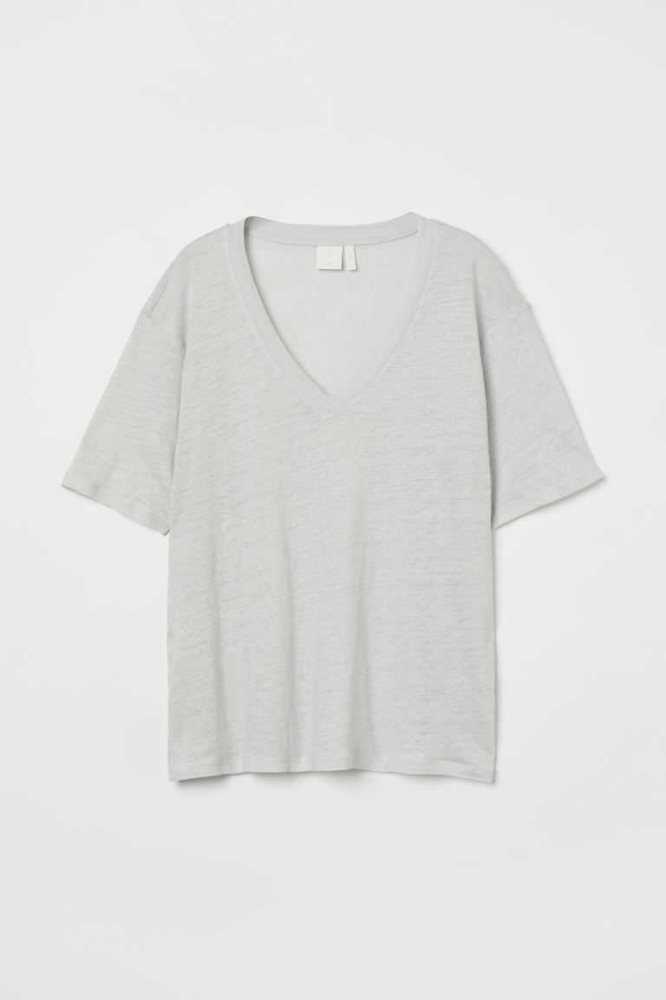 H&M Linen Jersey T-shirt Oberteile Damen Hellgrün | 8679-RMVGF