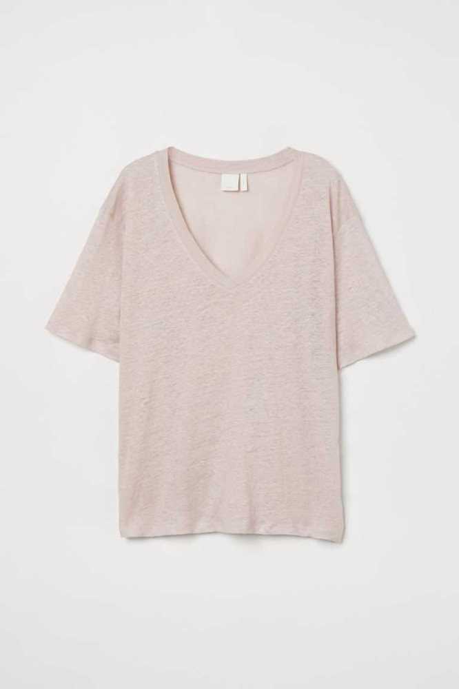 H&M Linen Jersey T-shirt Oberteile Damen Hellgrün | 8679-RMVGF