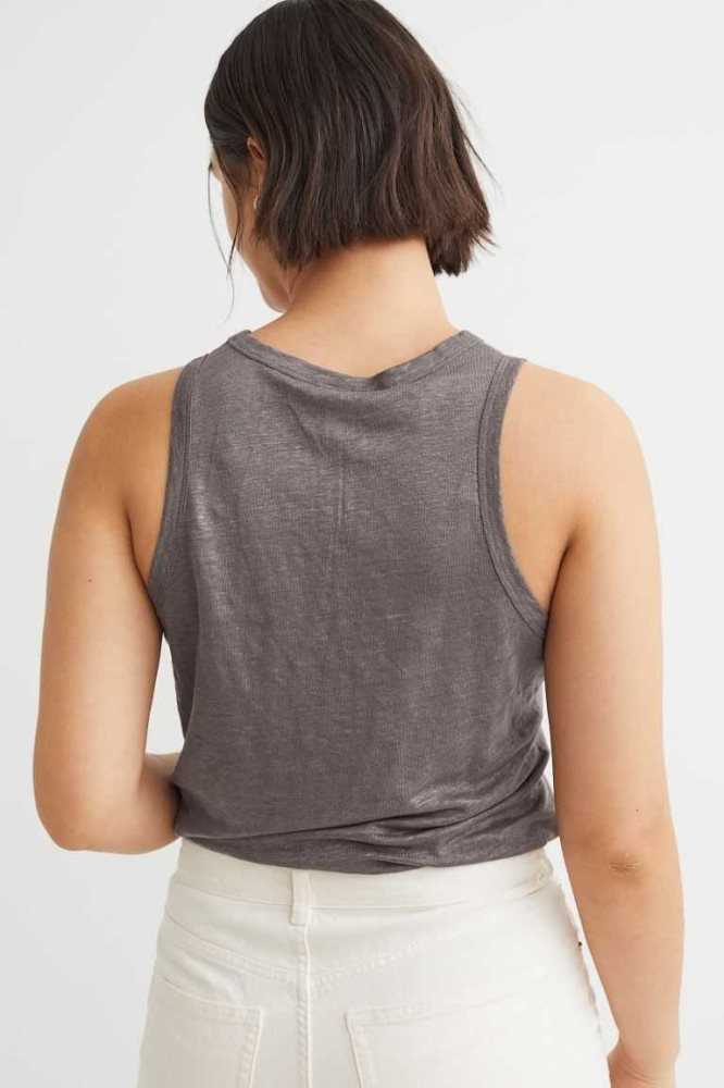 H&M Linen Jersey Tank Oberteile Damen Schwarz | 0167-LRVWT