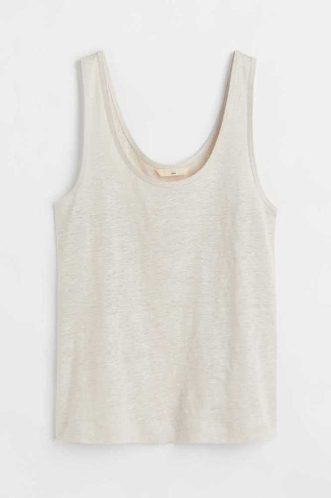 H&M Linen Jersey Tank Oberteile Damen Schwarz | 8409-LRAFO