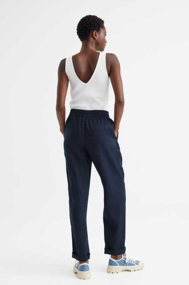 H&M Linen Joggers Hose Damen Blau | 0643-JGBOX