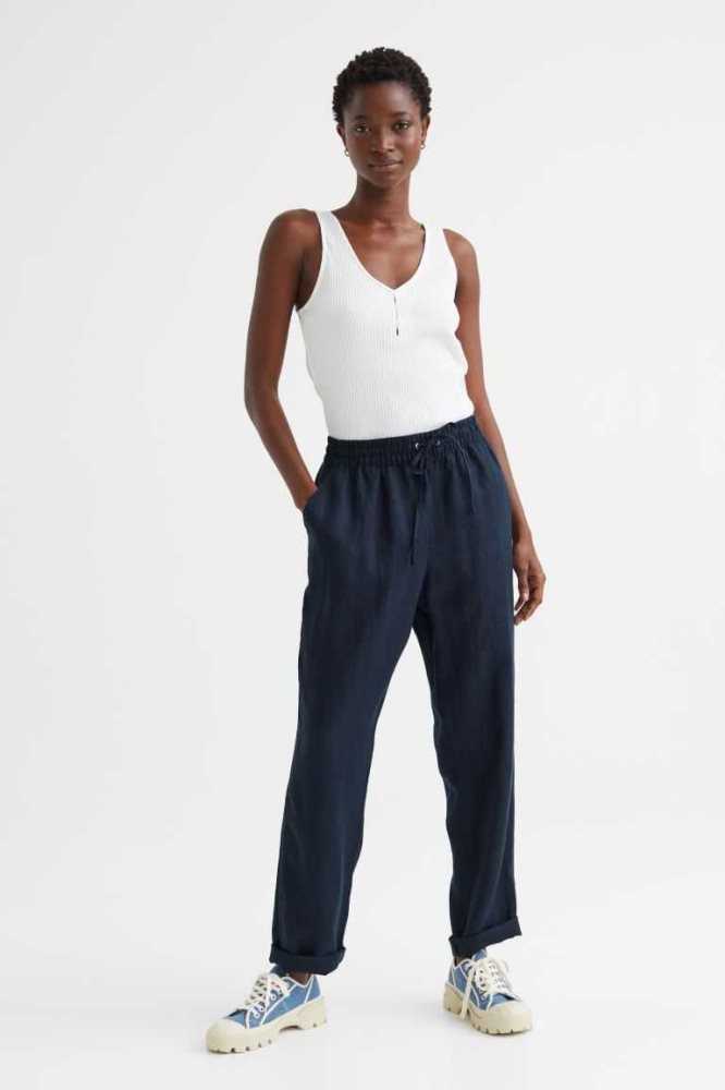 H&M Linen Joggers Hose Damen Blau | 0643-JGBOX