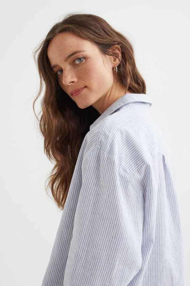 H&M Linen-blend Anorak Shirt Bluse Damen Weiß | 5471-GXMNI