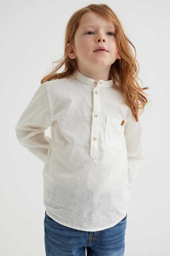 H&M Linen-blend Henley Hemd Kinder Weiß | 9651-FEQKO