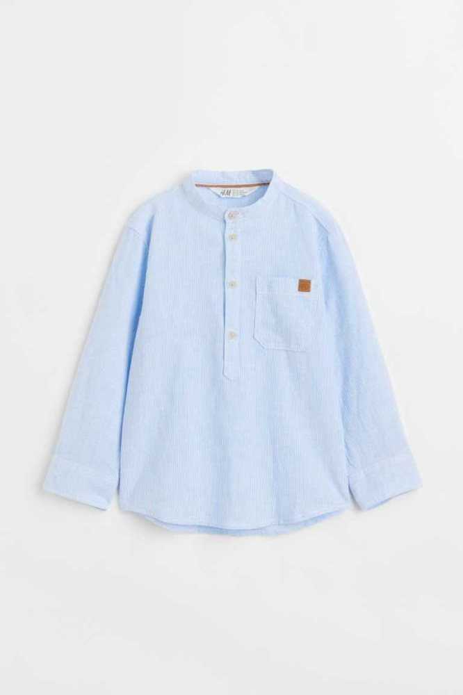 H&M Linen-blend Henley Hemd Kinder Weiß | 9651-FEQKO