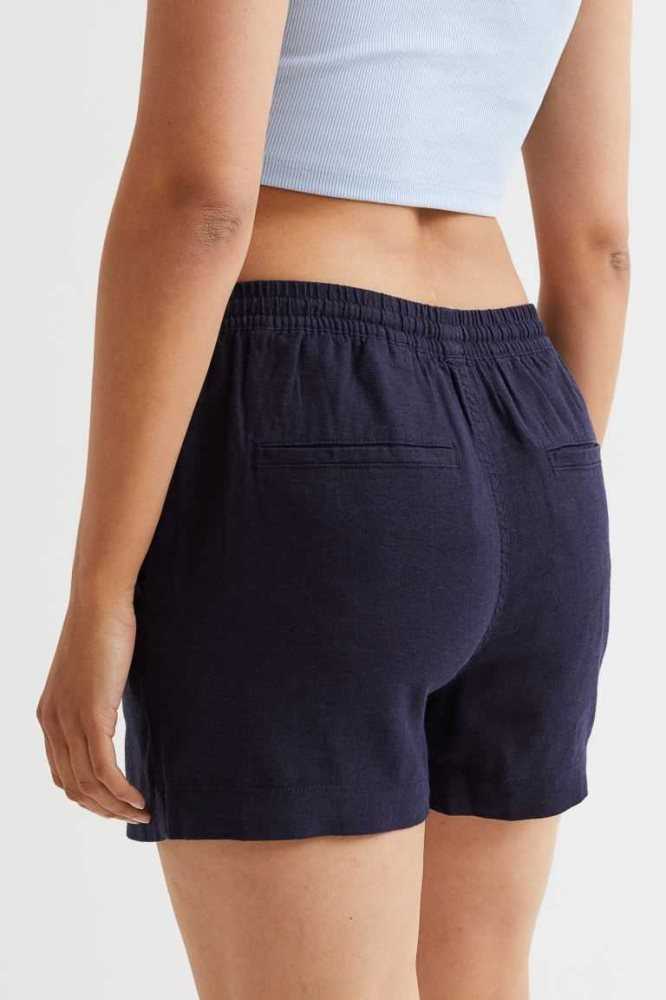 H&M Linen-blend Kurze Hose Damen Dunkelblau | 3651-ZLVRC