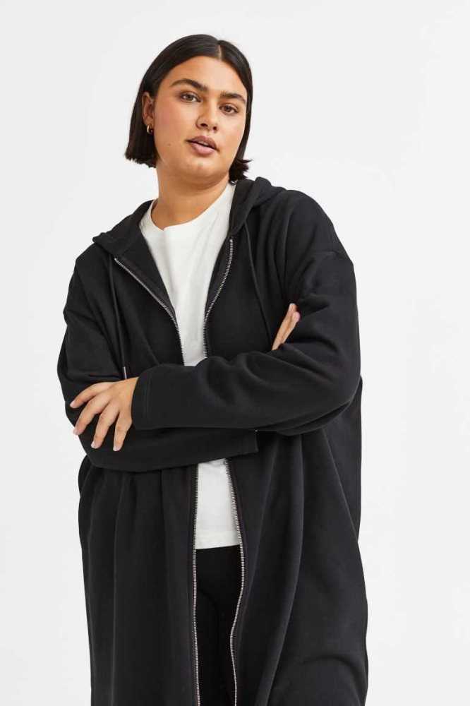 H&M Long Jacket Sweatshirt Damen Schwarz | 3195-HQSET