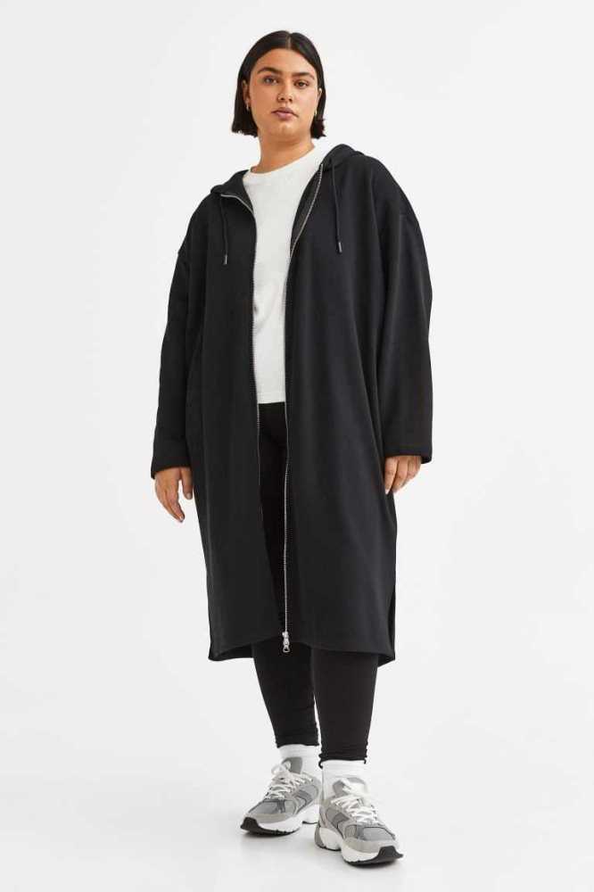 H&M Long Jacket Sweatshirt Damen Schwarz | 3195-HQSET