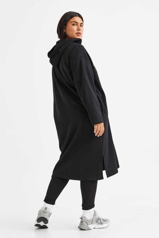 H&M Long Jacket Sweatshirt Damen Schwarz | 3195-HQSET