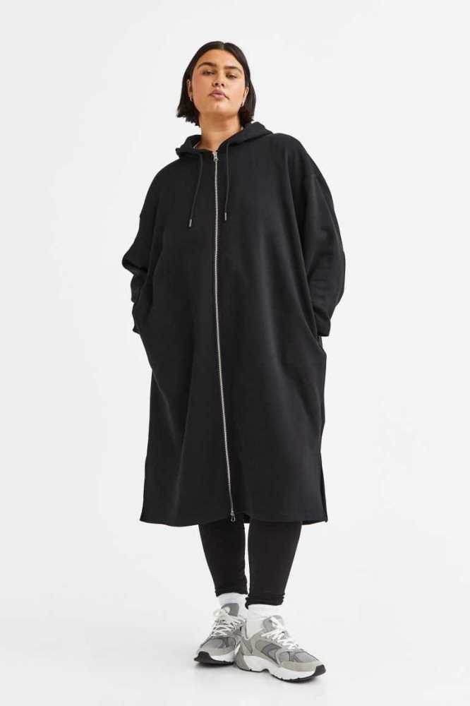 H&M Long Jacket Sweatshirt Damen Schwarz | 3195-HQSET