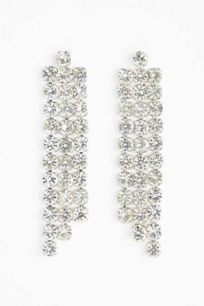 H&M Long Rhinestone Ohrringe Damen Silber | 4297-UZWPR