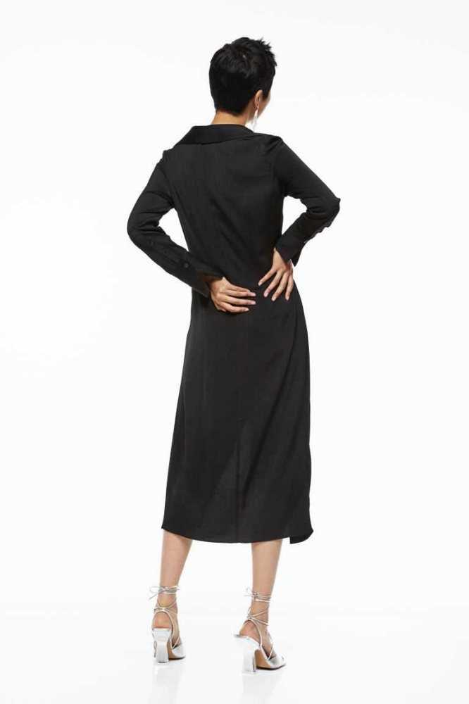 H&M Long Wrap-front Kleider Damen Schwarz | 6375-AGPQR