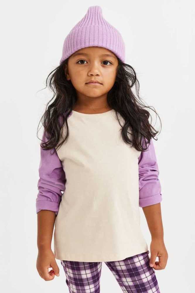 H&M Long-sleeved Baumwoll Oberteile Kinder Helllila | 3857-LKQZC