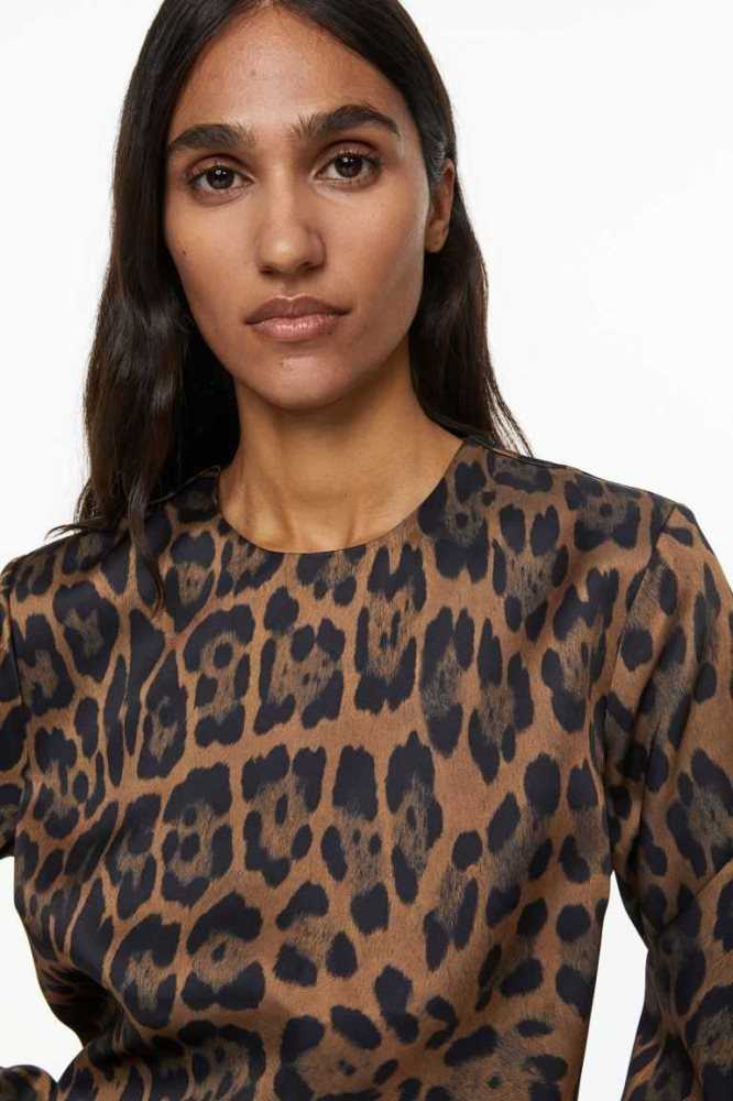 H&M Long-sleeved Bluse Damen Braun Leopard | 0481-RWADK