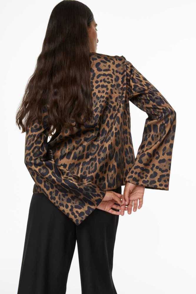 H&M Long-sleeved Bluse Damen Braun Leopard | 0481-RWADK