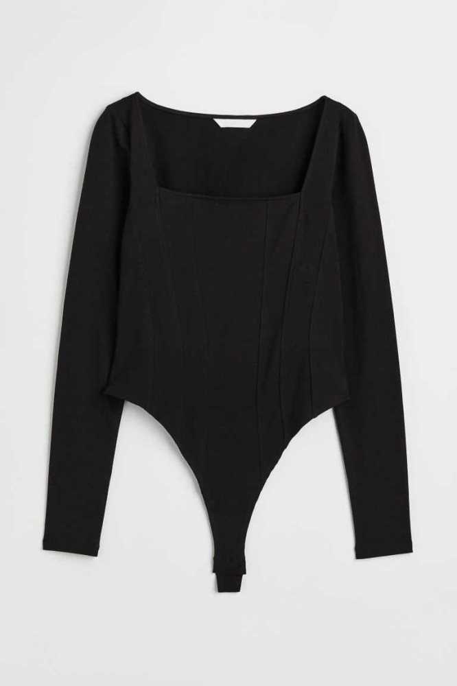 H&M Long-sleeved Bodysuit Oberteile Damen Schwarz | 1679-SNEIX