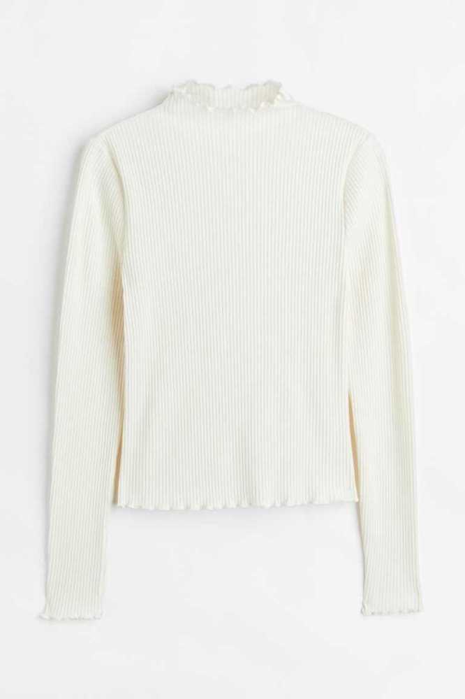 H&M Long-sleeved Gerippt Oberteile Damen Weiß | 8047-FKQJP