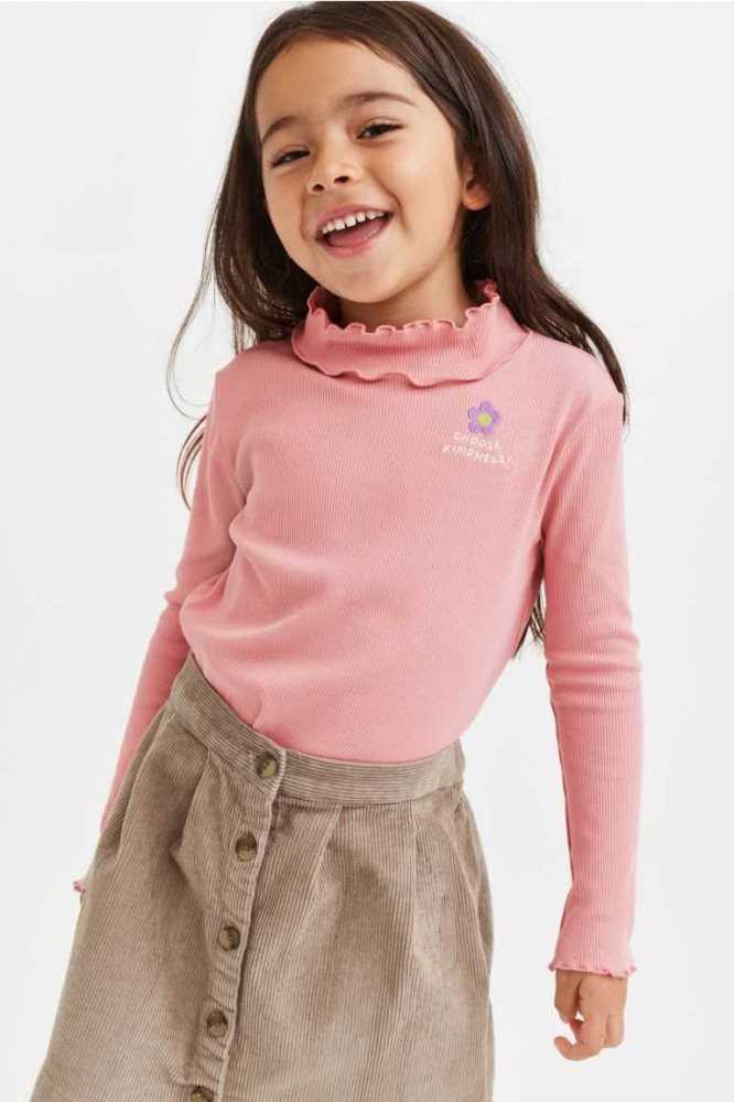 H&M Long-sleeved Gerippt Oberteile Kinder Beige Weiß | 3970-LZXBT