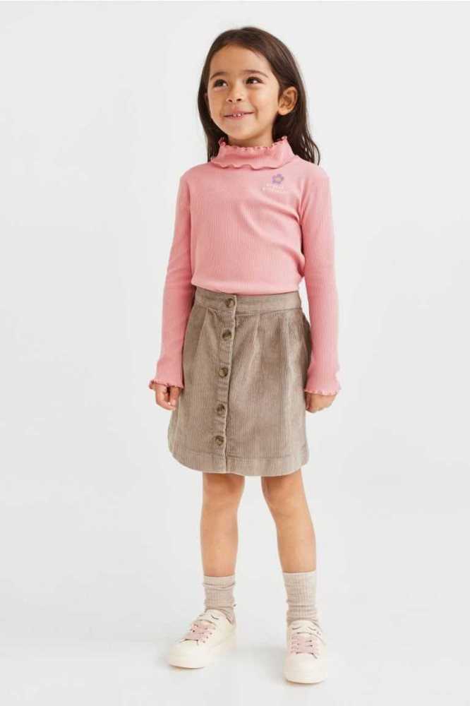 H&M Long-sleeved Gerippt Oberteile Kinder Grün | 7301-JOZNU