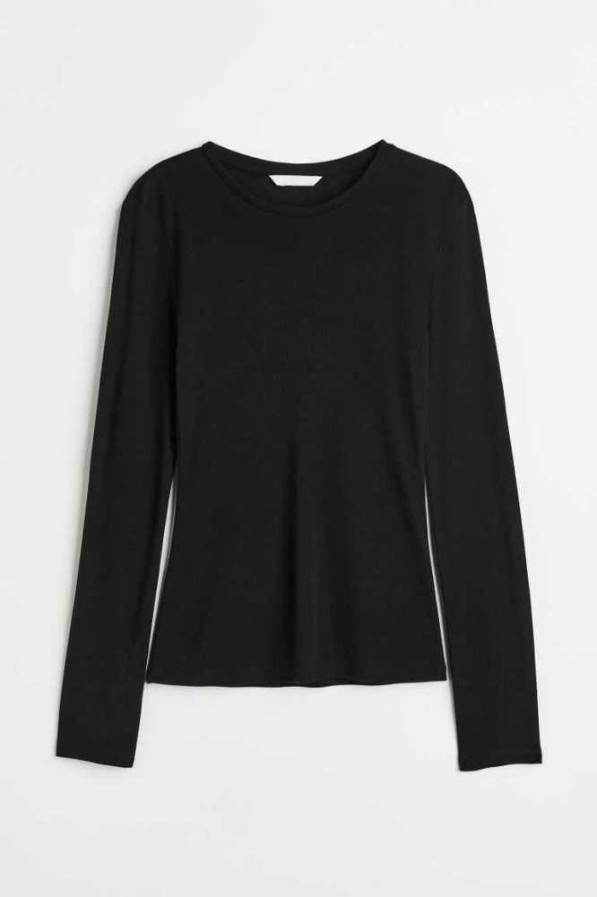 H&M Long-sleeved Jersey Oberteile Damen Schwarz | 7419-HGUPL