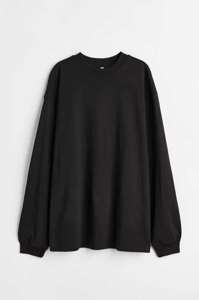 H&M Long-sleeved Jersey Shirt Oberteile Damen Schwarz | 8597-IUNHF