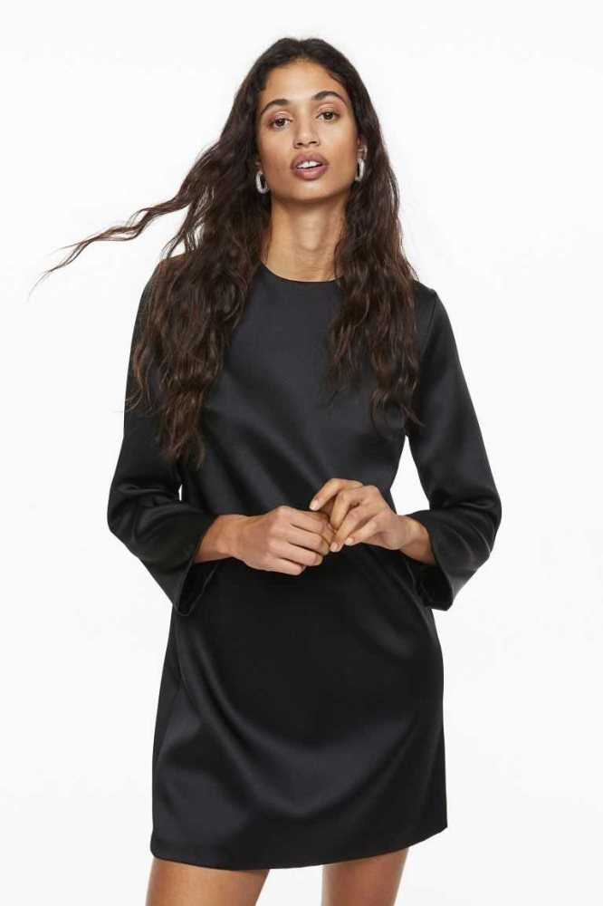 H&M Long-sleeved Kleider Damen Schwarz | 4312-MUAHI