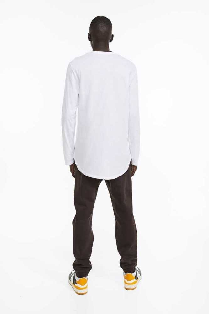 H&M Long-sleeved Long Fit T-shirts Herren Beige | 3068-UMPBQ