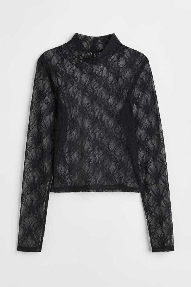 H&M Long-sleeved Oberteile Damen Schwarz | 3460-ABKXN