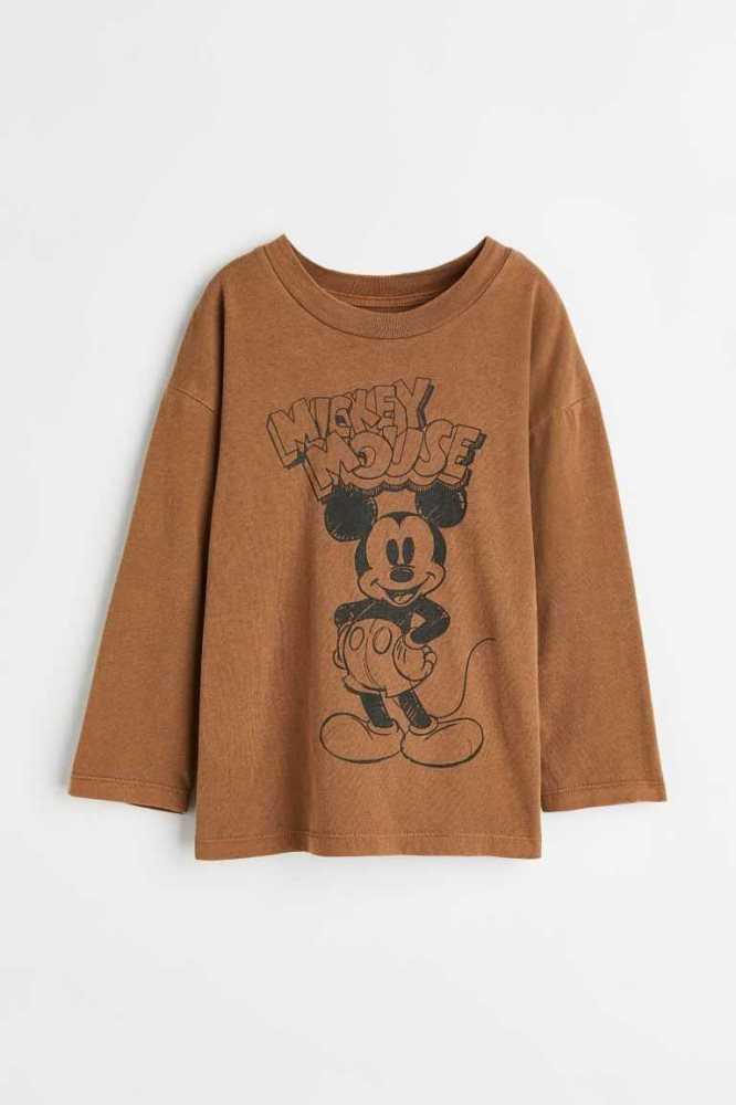 H&M Long-sleeved Printed Hemd Kinder Braun | 6025-BDOCJ