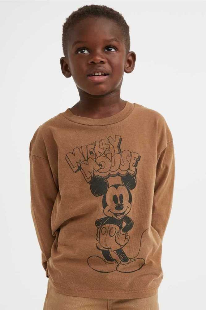 H&M Long-sleeved Printed Hemd Kinder Braun | 6025-BDOCJ